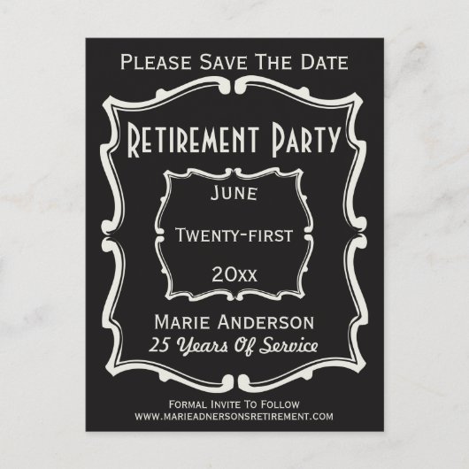  zwart wit sparen de Date Retirement Party Aankondigingskaart (Voorkant)