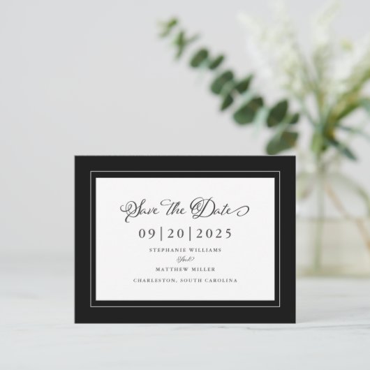 Zwart-wit sparen de Datum Elegant Wedding Chic Aankondigingskaart (Staand voorkant)