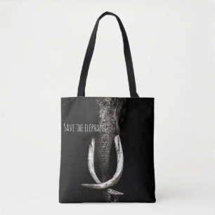 Zwart-wit sparen de olifant tote bag