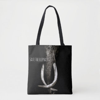 Zwart-wit sparen de olifant tote bag