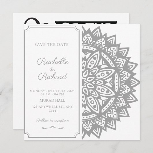 Zwart-wit sparen de Uitnodiging van de Datum (Voorkant / Achterkant)