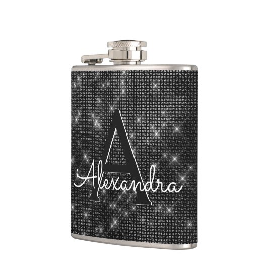 Zwart-wit Sparkle Monogram & Initiaal Heupfles (Links)