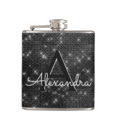 Zwart-wit Sparkle Monogram & Initiaal Heupfles (Voorkant)