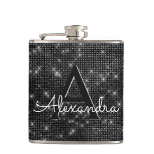 Zwart-wit Sparkle Monogram & Initiaal Heupfles