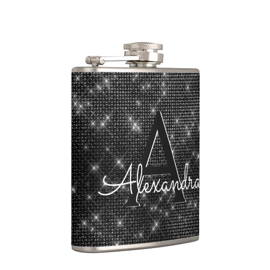 Zwart-wit Sparkle Monogram & Initiaal Heupfles (Rechts)