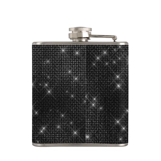 Zwart-wit Sparkle Monogram & Initiaal Heupfles (Achterkant)