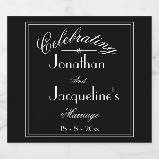 Zwart-wit, speciaal aangepast grafisch huwelijk sparkling wijnetiket (Enkel label)