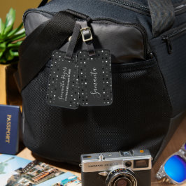 Zwart wit speels pixelpatroon bagagelabel