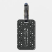 Zwart wit speels pixelpatroon bagagelabel (Achterkant verticaal)