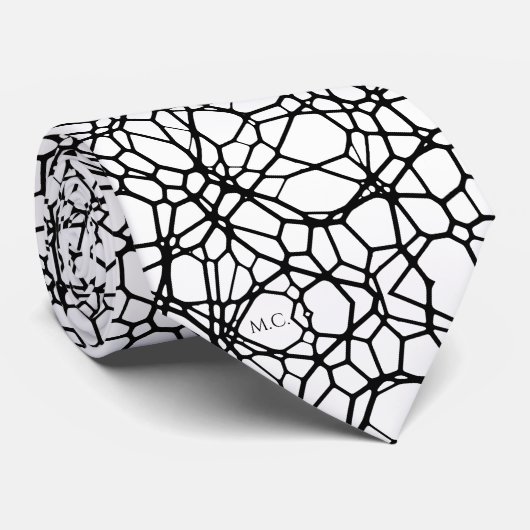 Zwart Wit Speelse Eigenzinnige Geometrische Monogr Stropdas (Opgerold)