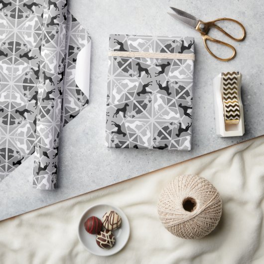 Zwart-wit speelse Great Dane-patroon  Cadeaupapier (Crafts)