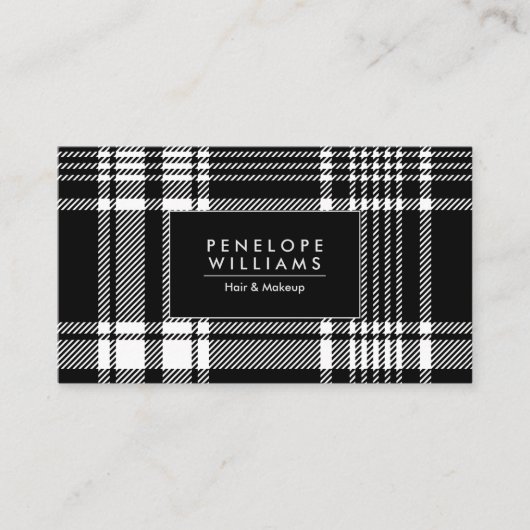 Zwart-wit speldenartan visitekaartje (Voorkant)