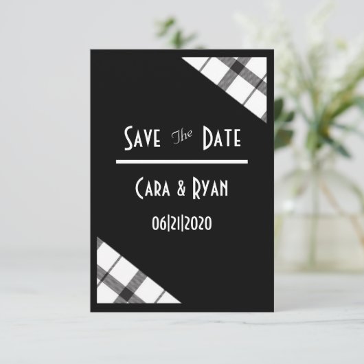 Zwart, wit, speldenband, Classy, Chic, Modern Wedd Save The Date (Staand voorkant)