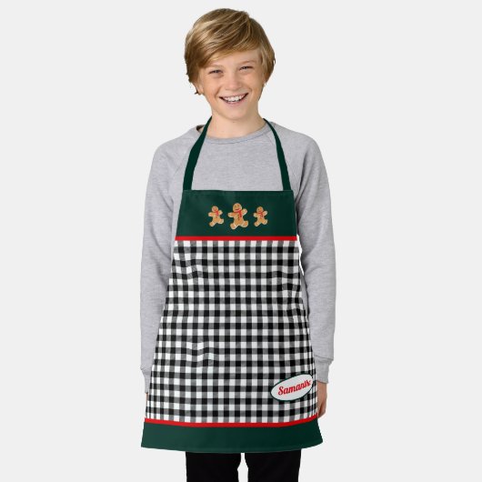 Zwart wit speldenbrood Groen Klein Schort (Gedragen)