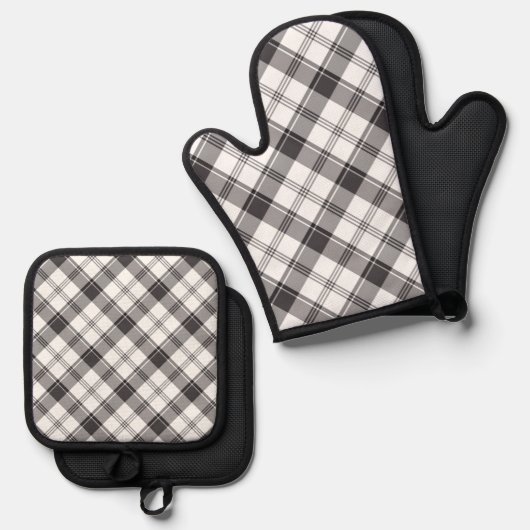 Zwart-wit speldenstang ovenwant & pannenlap set (Voorkant / Achterkant)