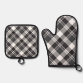 Zwart-wit speldenstang ovenwant & pannenlap set (Voorkant)