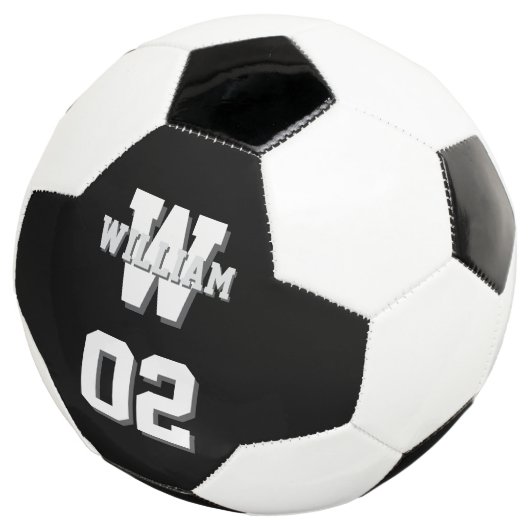 Zwart-wit spelersnaam en teamnummer voetbal (Drie kwart)