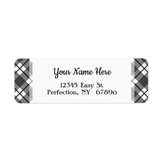 Zwart wit spelpatroon bewerkbaar retouradres etiket (Voorkant)