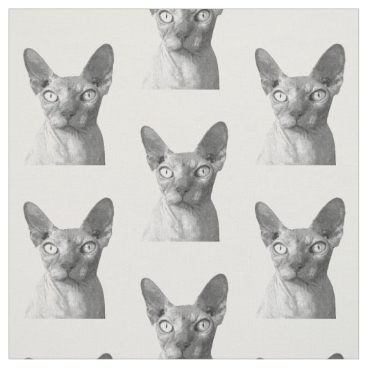 Zwart-wit Sphynx Cat Portret Stof (Swatch)