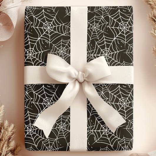 Zwart-wit Spider Web Halloween Cadeaupapier