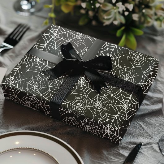 Zwart-wit Spider Web Halloween Cadeaupapier
