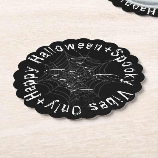 Zwart-wit Spider Web Modern Happy Halloween Kartonnen Onderzetters (Gekanteld)
