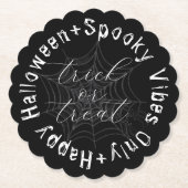 Zwart-wit Spider Web Modern Happy Halloween Kartonnen Onderzetters (Voorkant)