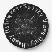 Zwart-wit Spider Web Modern Happy Halloween Papieren Bordje (Voorkant)