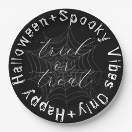 Zwart-wit Spider Web Modern Happy Halloween Papieren Bordje