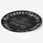 Zwart-wit Spider Web Modern Happy Halloween Papieren Bordje (Gekanteld)