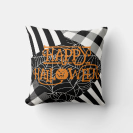 Zwart & Wit Spiderweb Patchwork Halloween Kussen