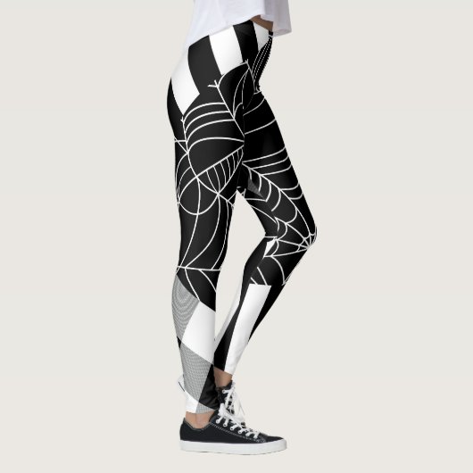 Zwart & Wit Spiderweb Patchwork Halloween Leggings (Rechts)