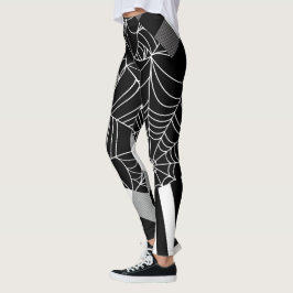 Zwart & Wit Spiderweb Patchwork Halloween Leggings