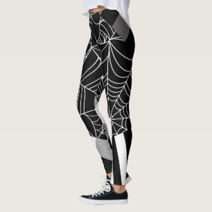 Zwart & Wit Spiderweb Patchwork Halloween Leggings