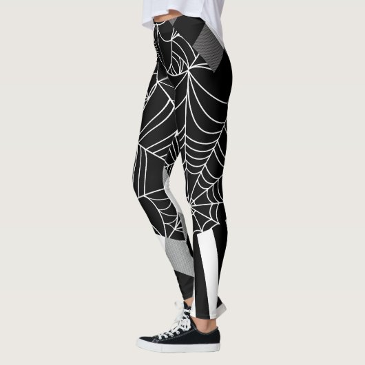 Zwart & Wit Spiderweb Patchwork Halloween Leggings (Links)