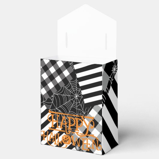 Zwart & Wit Spiderweb Patchwork Halloween Party Bedankdoosjes (Geopend)