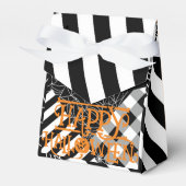 Zwart & Wit Spiderweb Patchwork Halloween Party Bedankdoosjes (Voorkant Zijde)