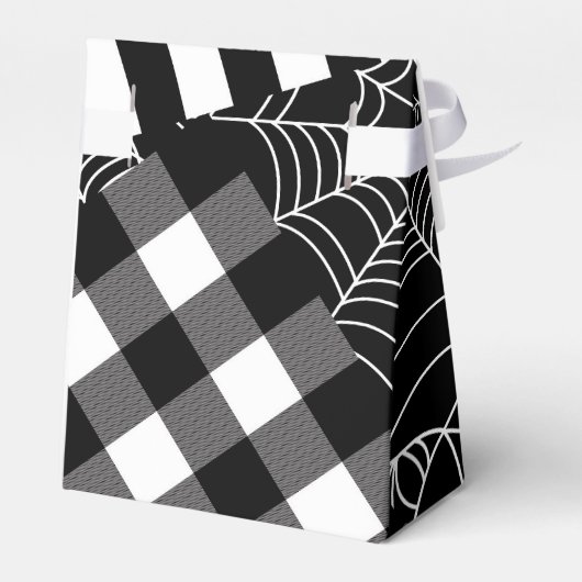 Zwart & Wit Spiderweb Patchwork Halloween Party Bedankdoosjes (Achterkant)