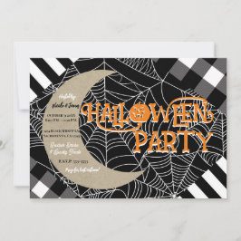 Zwart & Wit Spiderweb Patchwork Halloween Party Kaart