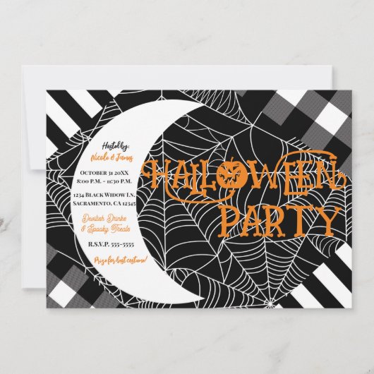Zwart & Wit Spiderweb Patchwork Halloween Party Kaart (Voorkant)