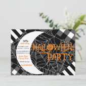 Zwart & Wit Spiderweb Patchwork Halloween Party Kaart (Staand voorkant)