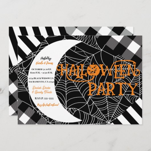 Zwart & Wit Spiderweb Patchwork Halloween Party Kaart (Voorkant / Achterkant)