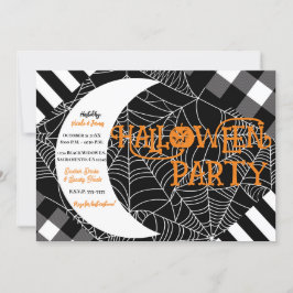 Zwart & Wit Spiderweb Patchwork Halloween Party Kaart