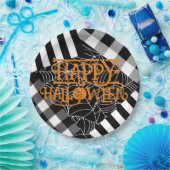 Zwart & Wit Spiderweb Patchwork Halloween Party Papieren Bordje (Feest)