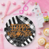 Zwart & Wit Spiderweb Patchwork Halloween Party Papieren Bordje (Feest)