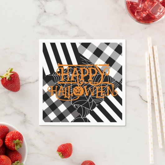Zwart & Wit Spiderweb Patchwork Halloween Party Servet (Insitu)