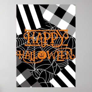 Zwart & Wit Spiderweb Patchwork Halloween Poster