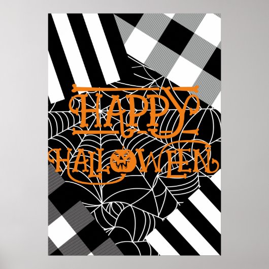 Zwart & Wit Spiderweb Patchwork Halloween Poster (Voorkant)