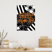 Zwart & Wit Spiderweb Patchwork Halloween Poster (Keuken)