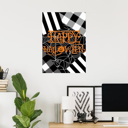Zwart & Wit Spiderweb Patchwork Halloween Poster (Thuiskantoor)
